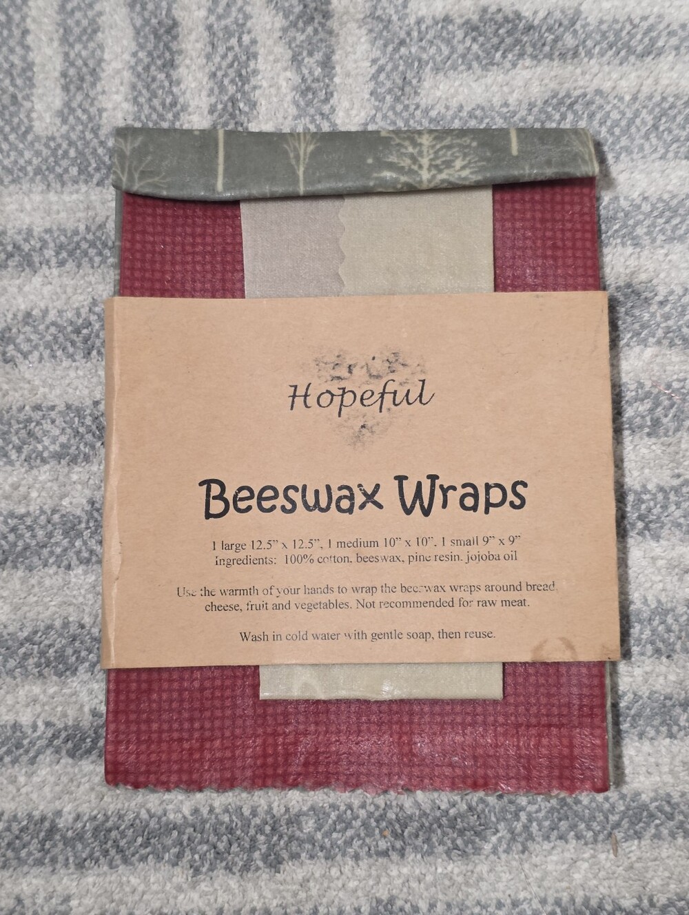 Hopeful Beeswax Food Wraps Reusable Eco Friendly Kitchen Storage Set of 3